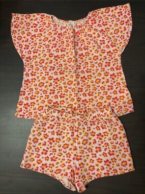 Girls Pink Floral Two-Piece summer PJs